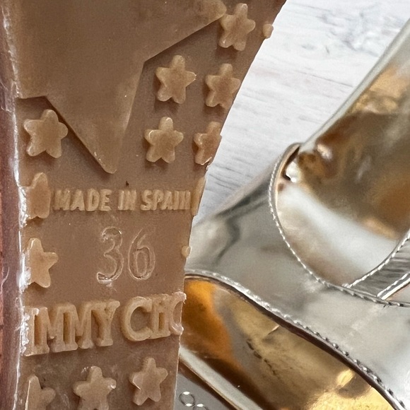 Jimmy Choo Gold shoes Patent Leather Cork Wedge T Strap Sandals Size 36 USA 6 - Picture 15 of 16